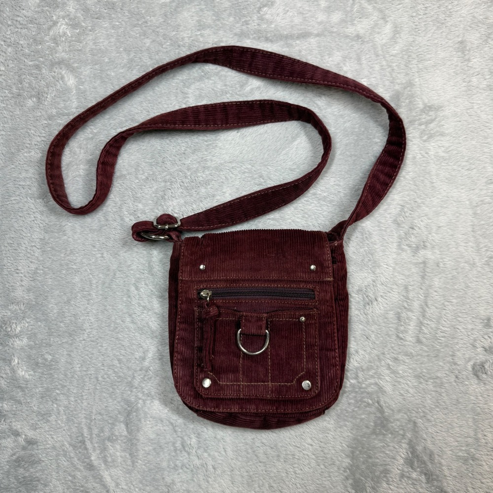 Joe Boxer Corduroy Crossbody Messenger Bag Womens Burgundy Y2K